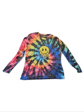 Tie-Dye Long Sleeve Tee with Yellow Drip Smiley